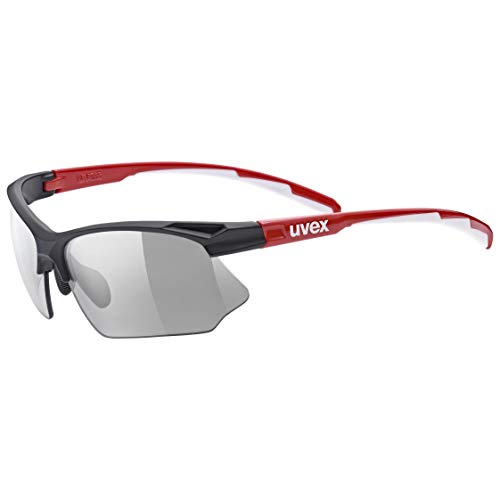 uvex Unisex – Erwachsene, sportstyle 802 V Sportbrille, selbsttönend, black red/smoke, one size von Uvex