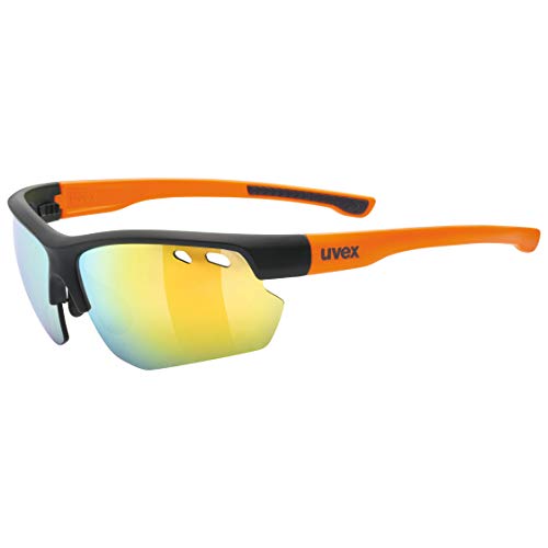 uvex Unisex – Erwachsene, sportstyle 115 Sportbrille, inkl. Wechselscheiben, black matt/orange, one size von Uvex