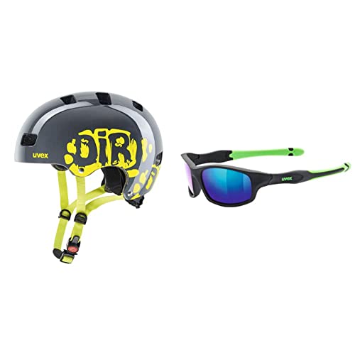 uvex Unisex Jugend, Kid 3 Fahrradhelm, Dirtbike Grey-Lime, 55-58 cm & Unisex Jugend, Sportstyle 507 Sonnenbrille, Black mat Green/Green, one Size uvex Unisex Jugend, Kid 3 Fahrradhelm, Dirtbike Grey-Lime, 55-58 cm & Unisex Jugend, Sportstyle 507 Sonnenbrille, Black mat Green/Green, one Size von Uvex