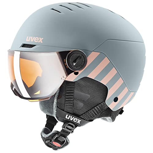 uvex rocket jr visor - robuster Skihelm für Kinder - mit Visier - optimierte Belüftung - rhino - blush matt - 51-55 cm von Uvex