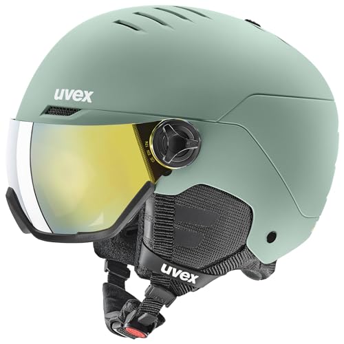 uvex Wanted Visor - robuster Skihelm für Damen und Herren - mit Visier - optimierte Belüftung - Oxid Green matt - 54-58 cm von Uvex