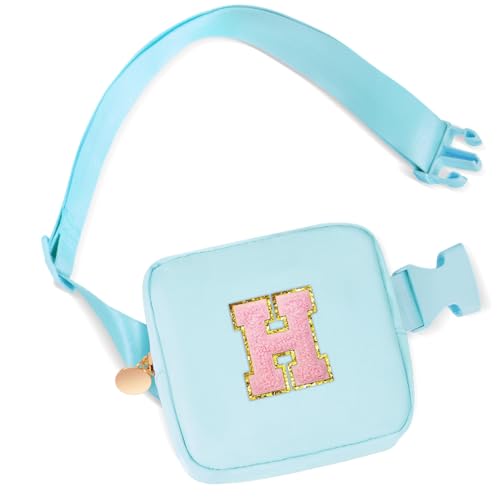 Uygafly Monogrammierte Geschenke für Mädchen – Mini-Gürteltasche für Kinder und Teenager, niedliche Umhängetasche für Mädchen, trendig, überall mit Monogramm, Umhängetasche, Bauchtasche, Blau, H, von Uygafly