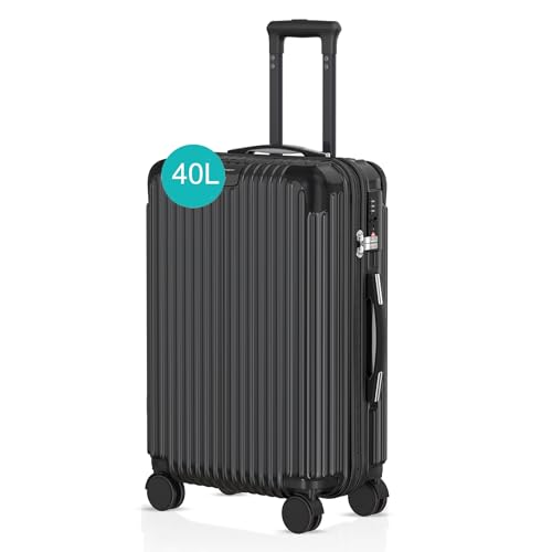 Voyagoux Koffer handgepäck - 40L, Hartschalenkoffer klein, TSA-Schloss, ABS, 4X 360° Rollen, Robust und Leichtgewicht Suitcase, 58x36x24, Schwarz von V Voyagoux