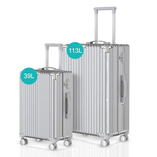 Voyagoux Kofferset 2 teilig - 39L & 113L, Hartschalenkoffer Set, TSA-Schloss, ABS, 4X 360° Rollen, Robust und Leichtgewicht Suitcase, Silber Voyagoux Kofferset 2 teilig - 39L & 113L, Hartschalenkoffer Set, TSA-Schloss, ABS, 4X 360° Rollen, Robust und Leichtgewicht Suitcase, Silber von V Voyagoux