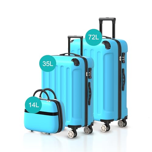 Voyagoux Kofferset 3 teilig - 14L, 35L & 72L, Hartschalenkoffer Set, TSA-Schloss, ABS, 4X 360° Rollen, Robust und Leichtgewicht Suitcase, Hellblau Voyagoux Kofferset 3 teilig - 14L, 35L & 72L, Hartschalenkoffer Set, TSA-Schloss, ABS, 4X 360° Rollen, Robust und Leichtgewicht Suitcase, Hellblau von V Voyagoux