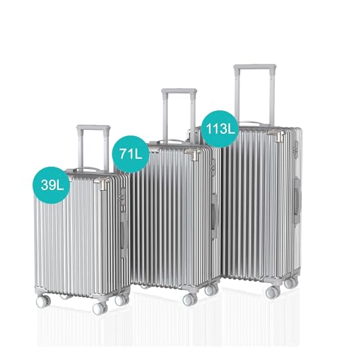Voyagoux Kofferset 3 teilig - 39L,71L & 113L, Hartschalenkoffer Set, TSA-Schloss, ABS, 4X 360° Rollen, Robust und Leichtgewicht Suitcase, Silber Voyagoux Kofferset 3 teilig - 39L,71L & 113L, Hartschalenkoffer Set, TSA-Schloss, ABS, 4X 360° Rollen, Robust und Leichtgewicht Suitcase, Silber von V Voyagoux