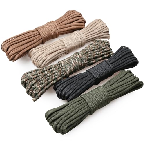 5 Stück x 33ft/10m Paracord, VABNEER 4mm Paracord 550 7 Kern-Strängen Nylon Reepschnüre, Hält bis zu 250kg, Ideal für Outdoor Survival Camping von VABNEER