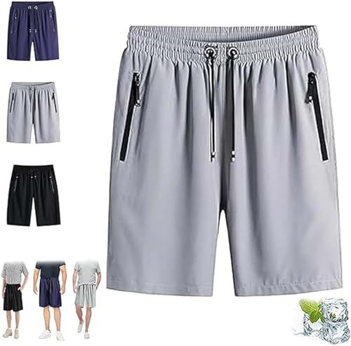 VACSAX Men's Plus Size Ice Silk Stretch Shorts, Quick Dry Zip Pocket Drawstring Short Pants. (4XL,Grey) von VACSAX