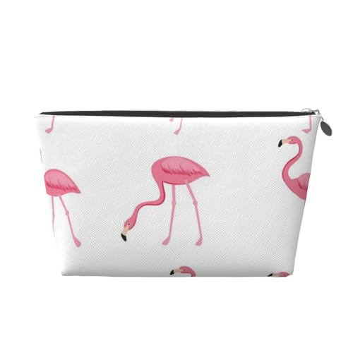 Vagilo Kulturbeutel aus Leder, Motiv: Flamingos auf weißem Hintergrund, stilvolles und langlebiges Kulturbeutel für Reisende, Kosmetik-Organizer, Make-up-Tasche, Handgepäck, tragbarer Organizer, von VAGILO