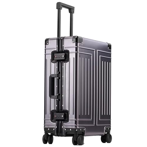 VALCLA Reisekoffer Koffer aus Aluminium-Magnesiumlegierung, Trolley-Koffer, Aluminiumrahmen, geräuscharm, Anti-Fall-Koffer mit Universalrädern Weichschalenkoffer(Iron Gray,22in) von VALCLA