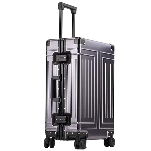VALCLA Reisekoffer Koffer aus Aluminium-Magnesiumlegierung, Trolley-Koffer, Aluminiumrahmen, geräuscharm, Anti-Fall-Koffer mit Universalrädern Weichschalenkoffer(Iron Gray,24in) von VALCLA