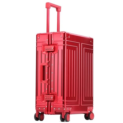 VALCLA Reisekoffer Koffer aus Aluminium-Magnesiumlegierung, Trolley-Koffer, Aluminiumrahmen, geräuscharm, Anti-Fall-Koffer mit Universalrädern Weichschalenkoffer(Red,30in) von VALCLA