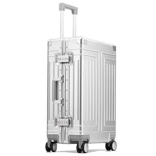 VALCLA Reisekoffer Koffer aus Aluminium-Magnesiumlegierung, Trolley-Koffer, Aluminiumrahmen, geräuscharm, Anti-Fall-Koffer mit Universalrädern Weichschalenkoffer(Silver,24in) von VALCLA