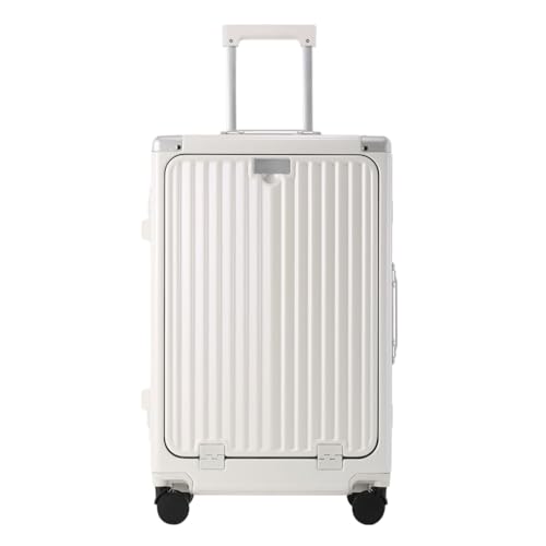 VALCLA Reisekoffer Koffer mit Frontöffnung Aluminiumrahmen Multifunktionaler Getränkehalter USB-Ladetrolley Boarding Case Weichschalenkoffer(Blanc,20in) von VALCLA