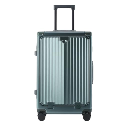 VALCLA Reisekoffer Koffer mit Frontöffnung Aluminiumrahmen Multifunktionaler Getränkehalter USB-Ladetrolley Boarding Case Weichschalenkoffer(Dark Green,24in) von VALCLA