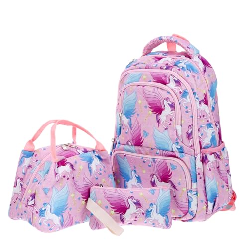 VALICLUD 1 Satz 3 STK Dreiteilige Schultasche Rucksack Für Mädchen Schulranzen Büchertaschen Für Kinder Rucksack Für Kinder Mäppchen Wasserfester Glitzer-Silber-Filament-Compound Rosa von VALICLUD