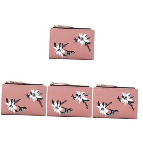 VALICLUD 4 Stück Geldbörse damenbörse damengeldbeutel travel Wallet Card Holders Wallet Kulturtasche mit Reißverschluss Portemonnaie Kartenetui für Damen Kartenhalter für Frauen PU， Rosa von VALICLUD