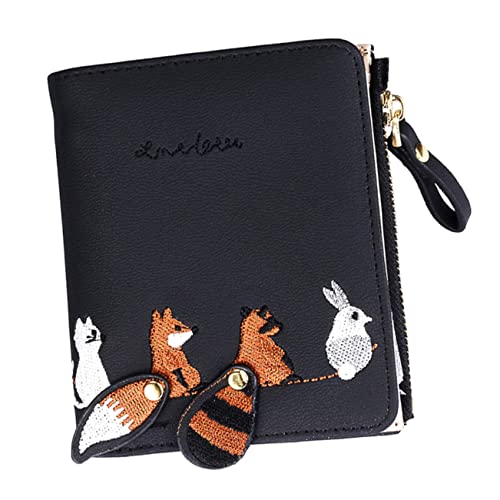 VALICLUD Geldbörse mit Tiermotiv, mit Reißverschluss, Fuchs-Geldbörse, schwarze Geldbörsen für Damen, kleine Geldbörse für Damen, kleine schwarze Crossbody-Börse, niedlicher kleiner Geldbörsenhalter, von VALICLUD