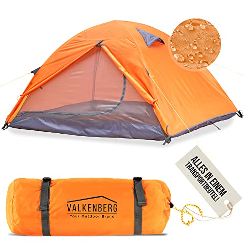 VALKENBERG Zelt 1-2 Personen, orange - [Ideales 1-2 Mann Zelt] - Kleines Packmaß & Ultraleicht [2,0 kg] - Trekkingzelt - Ideal als Festival Zelt, Trekking Zelt oder Angelzelt - Outdoor Tent von VALKENBERG