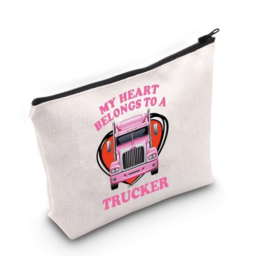 VAMSII Cooles Trucker-Geschenk für Ehefrauen, Make-up-Tasche, LKW-Fahrer, Girl, Kosmetiktasche, Trucker, Freundin, Geschenk, Heart Belongs To A Trucker M, Tragbar von VAMSII