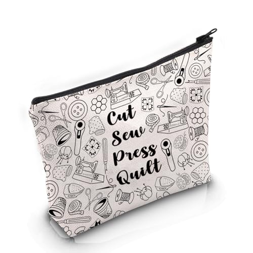 VAMSII Quilter Geschenk Cut Sew Press Quilten Make-up Tasche Quilten Liebhaber Kosmetiktasche Quilt Retreat Geschenk, Cut Sew Press Quilting M, Tragbar von VAMSII