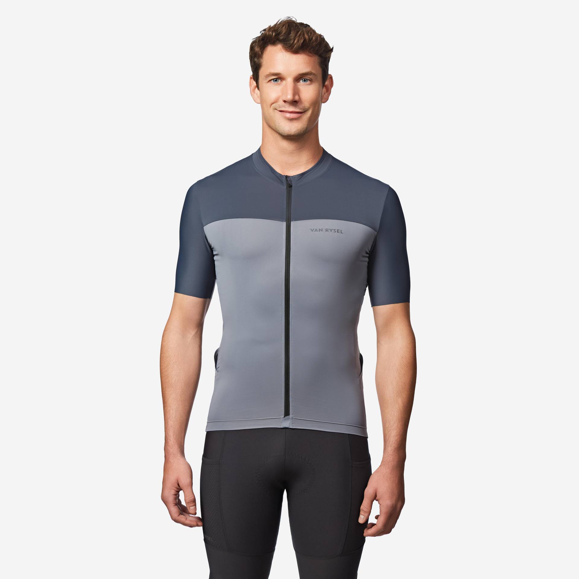 Radtrikot Rennrad kurzarm Sommer Endurance 2 Herren Slimfit Grau von VAN RYSEL