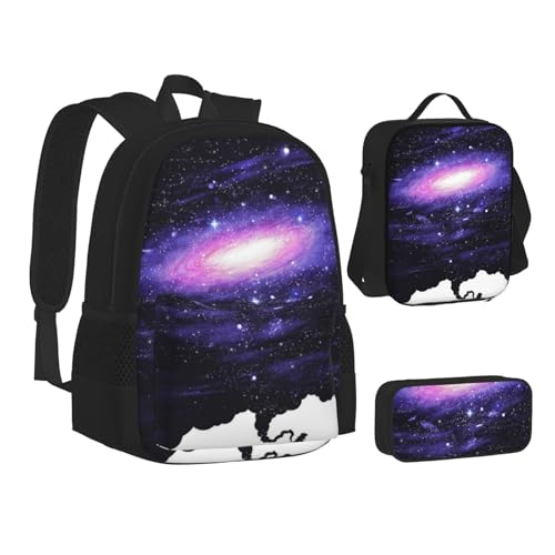 VANANI Galaxy Space Art Rucksack Set mit Lunchtasche und Federmäppchen in 3-in-1, große Kapazität Schultasche von VANANI