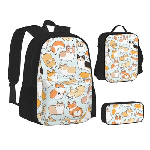 VANANI Hunderucksack-Set mit Lunchtasche und Federmäppchen in 3-in-1, große Kapazität Schultasche von VANANI