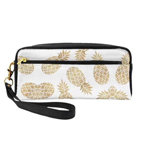 VANTUT Kleine Make-up-Tasche mit goldenem Ananas-Hintergrund, Reise-Kosmetiktasche, Reise-Reißverschlusstasche, Make-up-Organizer-Tasche für Damen, Schwarz , Einheitsgröße von VANTUT