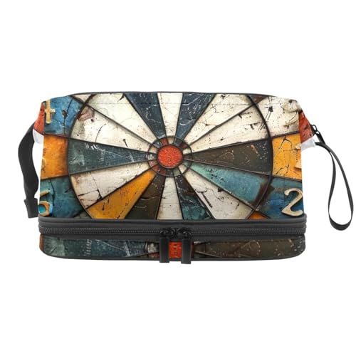 Bunte Kosmetiktasche für Dartscheiben, doppellagig, für Damen und Mädchen, Reise-Kulturbeutel, Make-up, praktische Tasche, Organizer-Tasche mit Pinselfach, multi, 27x15x14 cm/10.6x5.9x5.5 in, von VAPOKF