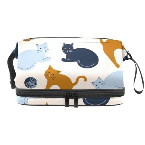 Kosmetiktasche für Damen und Mädchen, Motiv: Katzen, die mit einem Ball spielen, doppellagig, Reise-Kulturbeutel, Make-up, praktische Tasche, Organizer-Tasche mit Pinselfach, multi, 27x15x14 von VAPOKF