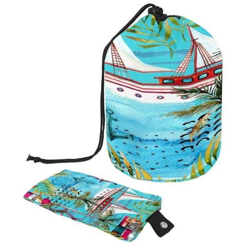 Kulturbeutel mit Kordelzug, Sommer-Marine-Abenteuer, tonnenförmig, Kulturbeutel, Kosmetiktasche, Reise-Make-up-Organizer-Tasche + kleine Tasche, multi, 9.9x6.9in/25.2x17.6cm;6x3.5in/15.2x8.8cm, von VAPOKF