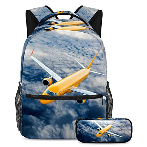 Luftfahrt Flugzeug mit Himmel Schultasche Set für Teenager Mädchen Jungen Kinder, Student Büchertasche Rucksack mit Federmäppchen für Primary Secondary Junior Luftfahrt Flugzeug mit Himmel Schultasche Set für Teenager Mädchen Jungen Kinder, Student Büchertasche Rucksack mit Federmäppchen für Primary Secondary Junior von VAPOKF