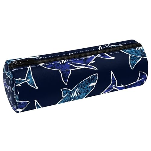 VAPOKF Federmäppchen, handgezeichnetes Hai-Muster, Leder, Stifteetui, Münzbörse, Kosmetiktasche, Make-up-Tasche für Studenten, Schreibwaren, Schule, Büro, Aufbewahrung, multi, 20x6.3cm/7.9x2.5in, von VAPOKF