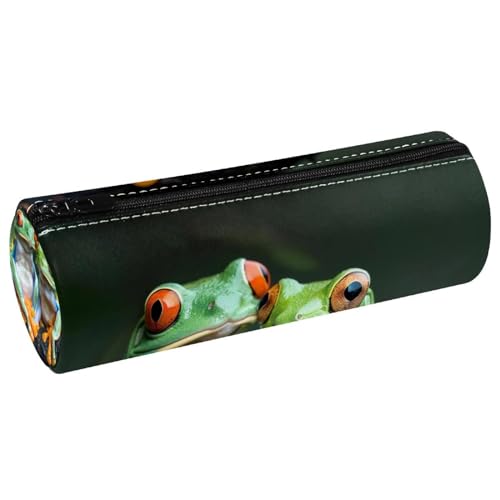 VAPOKF Federmäppchen mit zwei Baumfrosch-Lederfässern, Münzgeldbörse, Kosmetiktasche, Make-up-Tasche für Studenten, Schreibwaren, Schule, Büro, Aufbewahrung, multi, 20x6.3cm/7.9x2.5in, Federmäppchen von VAPOKF