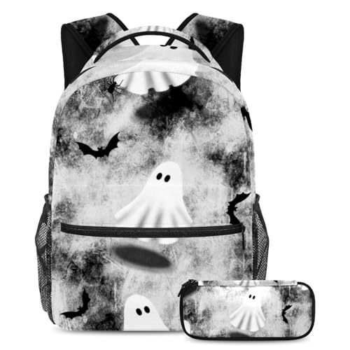 VAPOKF Grunge Halloween Ghost Bat Spider Schulranzen-Set für Teenager, Mädchen, Jungen, Kinder, Schüler-Büchertasche, Rucksack mit Federmäppchen für die Grundschule, multi, Einheitsgröße, von VAPOKF