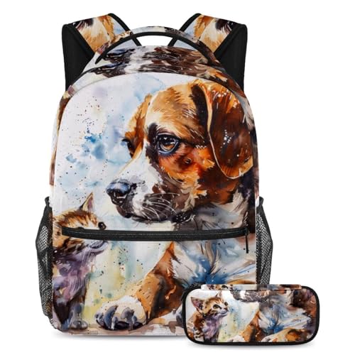 VAPOKF Schulranzen-Set für Hunde und Katzen, für Teenager, Mädchen, Jungen, Kinder, Schüler-Büchertasche, Rucksack mit Federmäppchen für die Grundschule, multi, Einheitsgröße, Schulranzen-Set von VAPOKF