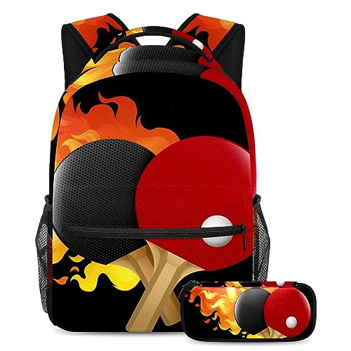 VAPOKF Schulranzen-Set für Teenager, Mädchen, Jungen, Schüler, Büchertasche, Rucksack, Rucksack mit Federmäppchen für die Schule – Flaming Tischtennis-Set, multi, Einheitsgröße, Schulranzen-Sets VAPOKF Schulranzen-Set für Teenager, Mädchen, Jungen, Schüler, Büchertasche, Rucksack, Rucksack mit Federmäppchen für die Schule – Flaming Tischtennis-Set, multi, Einheitsgröße, Schulranzen-Sets von VAPOKF