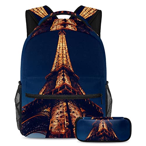 VAPOKF Schulranzen-Set für Teenager, Mädchen, Jungen, Schüler, Büchertasche, Rucksack mit Federmäppchen für die Schule – Eiffelturm Paris, multi, Einheitsgröße, Schulranzen-Sets von VAPOKF