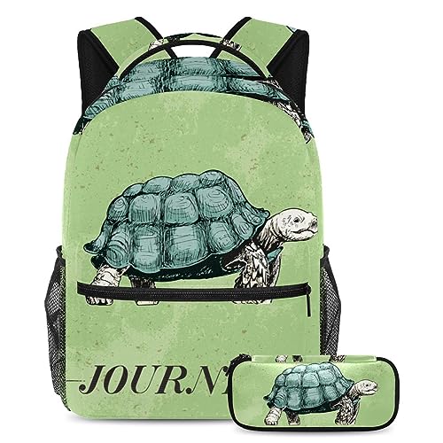 VAPOKF Schulranzen-Set für Teenager, Mädchen, Jungen, Schüler-Büchertasche, Rucksack mit Federmäppchen für die Schule – Reise Reise Schildkröte Vintage Grün, multi, Einheitsgröße, Schulranzen-Sets VAPOKF Schulranzen-Set für Teenager, Mädchen, Jungen, Schüler-Büchertasche, Rucksack mit Federmäppchen für die Schule – Reise Reise Schildkröte Vintage Grün, multi, Einheitsgröße, Schulranzen-Sets von VAPOKF