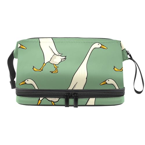 Walking Indian Runner Ducks Doppellagige Kosmetiktasche für Frauen und Mädchen, Reise-Kulturbeutel, Make-up, praktische Tasche, Organizer Tasche mit Pinselfach, multi, 27x15x14 cm/10.6x5.9x5.5 in, von VAPOKF