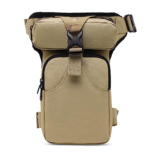 VARLIVOO Beintasche Herren Motorrad Tasche Military Tactical Drop Beinbeutel Sport Bauchtasche Gürteltasche Reitertasche Hüfttasche für Wandern Radfahren Klettern Wasserdicht Polyester Khaki von VARLIVOO