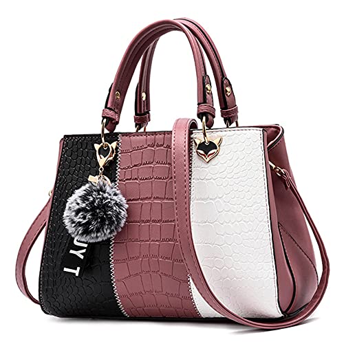 VARLIVOO Damen Handtasche Schultertasche Frauen Umhängetasche Taschen Wasserdicht Krokodilmuster PU Leder Henkeltaschen Pink B von VARLIVOO