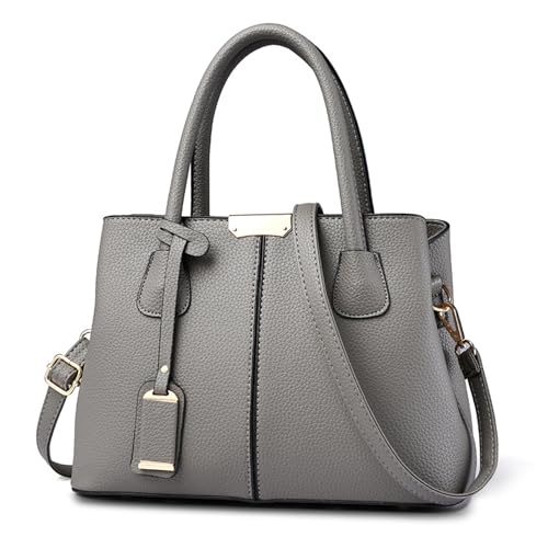 VARLIVOO Elegant Damen Handtasche Schultertasche Frauen Umhängetasche Taschen Shopper Wasserdicht PU Leder Henkeltaschen Dunkelgrau von VARLIVOO