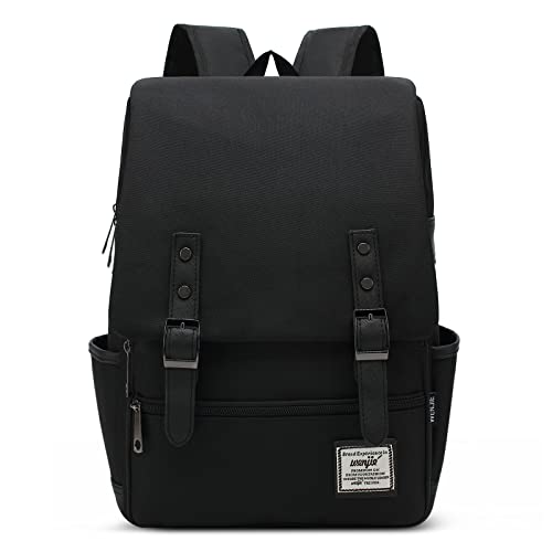 VARLIVOO Herren Rucksack Damen Rucksack 14 Zoll Laptop Schulrucksack Student College Arbeit Reisen Pendeln Anti-Diebstahl Wasserdicht Polyester Schwarz von VARLIVOO