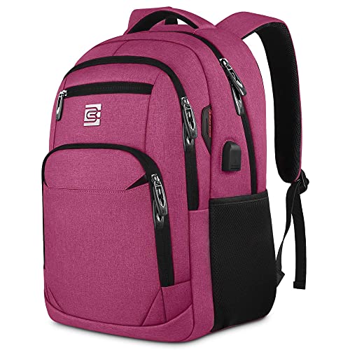 VARLIVOO Herren Rucksack USB Port Hohe Kapazität Herren & Damen Schulrucksack 15,6 Zoll Laptop Student College Arbeit Reisen Pendeln Wasserdicht Polyester Rosenrot von VARLIVOO