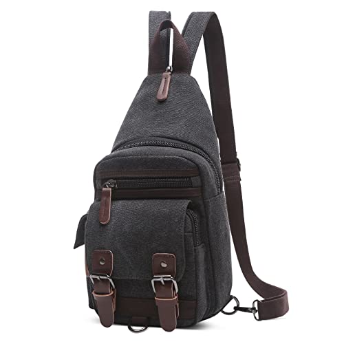 VARLIVOO Herren Sling Bag Retro Crossbody Bag Klein Umhängetaschen Schultertasche Outdoor Sportarten Wandern Reisen Camping Radfahren Bergsteigen Schule Segeltuch Sling Rucksack Schwarz VARLIVOO Herren Sling Bag Retro Crossbody Bag Klein Umhängetaschen Schultertasche Outdoor Sportarten Wandern Reisen Camping Radfahren Bergsteigen Schule Segeltuch Sling Rucksack Schwarz von VARLIVOO