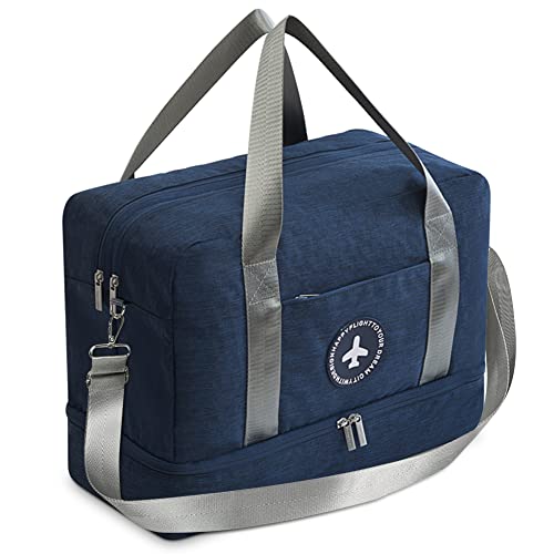 VARLIVOO Sporttasche für Herren Frauen Reisetasche mit Schuhfach Nasse Tasche Leicht Handtasche Gym Bag Reisen Yoga Sport Wandern Wasserdichte Polyester Schultertasche + langer Schulterriemen Marine A von VARLIVOO