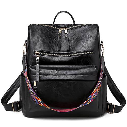 VARLIVOO Mode Frauen Rucksack Damen Schultertasche Damen Umhängetasche Frauen Handtasche Mehrzweck-Design Reisen Taschen PU Leder Schwarz von VARLIVOO