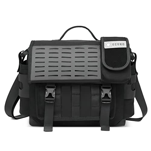 VARLIVOO Mode Umhängetasche Herren Schultertasche 12,9 Zoll iPad Tasche Messenger Bag Kuriertasche Aktentasche für Arbeit Schule Reise wasserdichte Polyester Schwarz von VARLIVOO